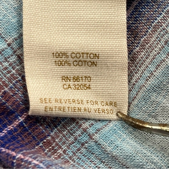 Free People Shirt Womens 0 Blue Purple Plaid Button Down 100% Cotton Lightweight - Picture 11 of 12